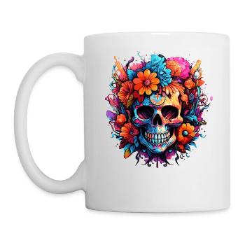 Blumenstrauß Zucker Schädel Totenkopf - Tasse - Weiß - Links