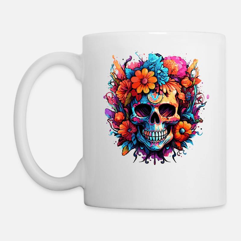 Bouquet de fleurs Sucre Crâne Crâne - Mug blanc - blanc
