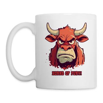 Hörner des Zorns: Bauernhof Bulle Kuh - Tasse - Weiß - Links