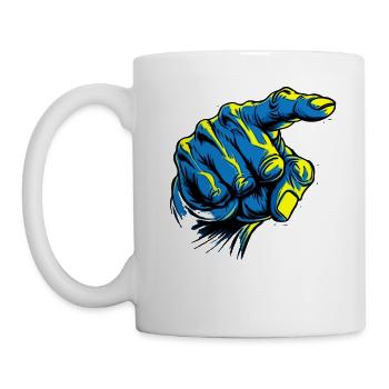Oui, vous: Main bleue pointant du doigt - Mug blanc - blanc - Gauche