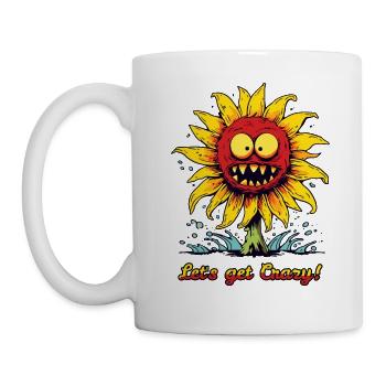 Verrückte Sonnenblume Cartoon - Tasse - Weiß - Links