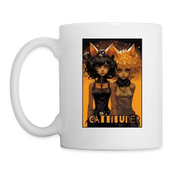 Cattitude: Zwei Katzenmädchen - Tasse - Weiß - Links