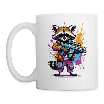 Waschbär mit Laserpistole - Tasse - Weiß - Links