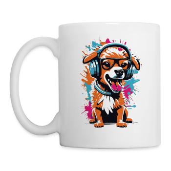 Cute dog with headphones and glasses - Mug - white - Left