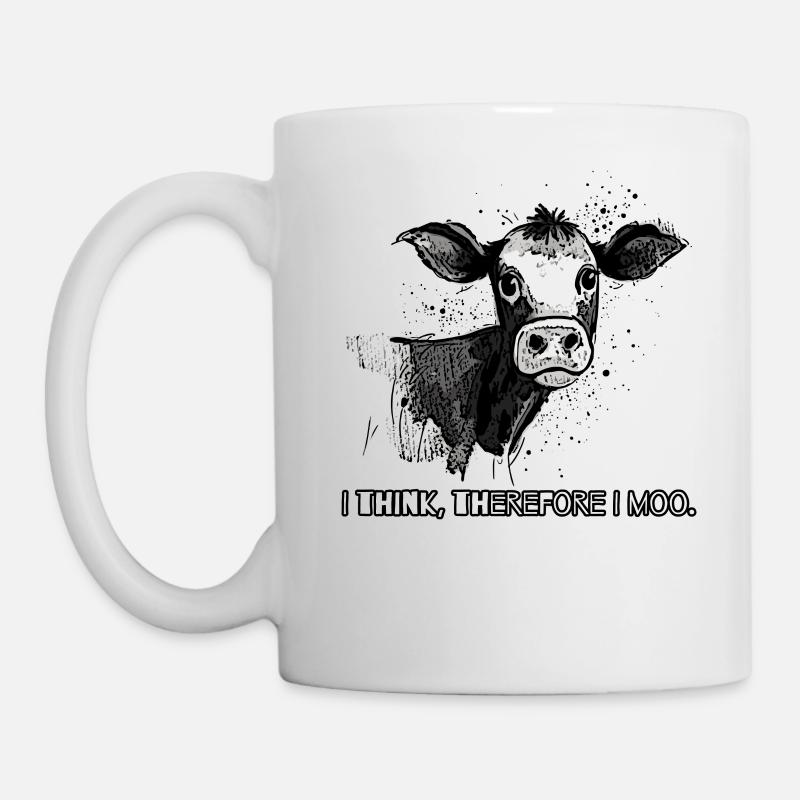 Ich denke, also muh - Eine Cartoon-Kuh - Tasse - Weiß