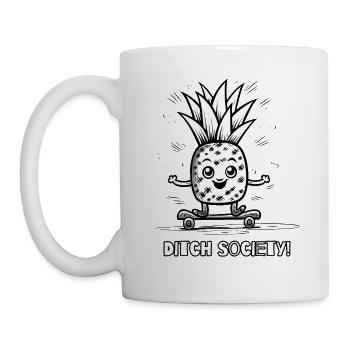 verlasse die Gesellschaft – Skateboardender Ananas - Tasse - Weiß - Links