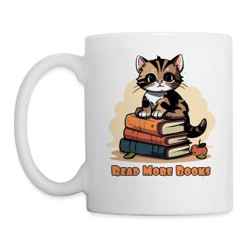 Cute cat with book, read more books - Mug - white - Left