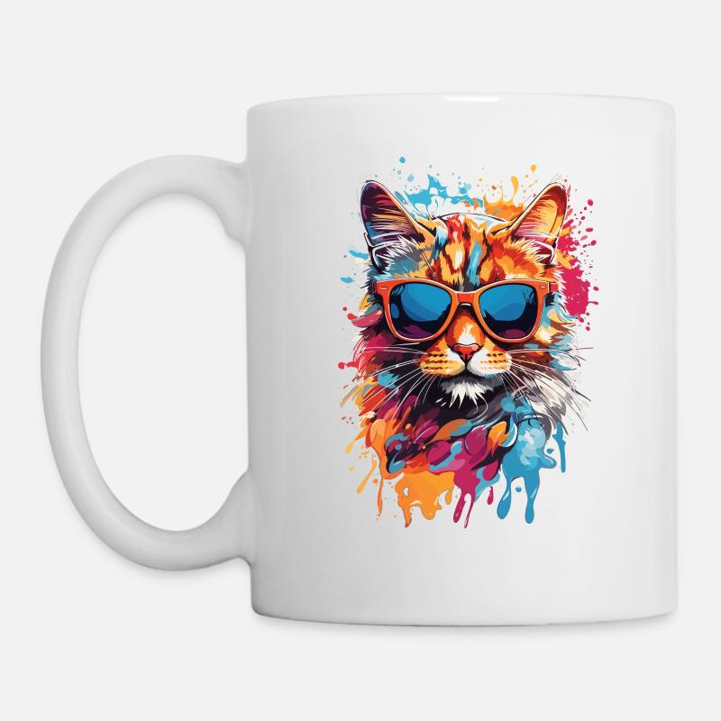 Chat cool avec des lunettes de soleil dans le graffiti look coloré - Mug blanc - blanc