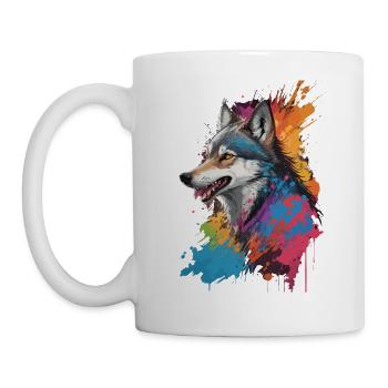 Graffiti Wolf Kunst Malerei bunt - Tasse - Weiß - Links