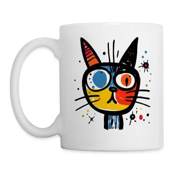 Abstrakt: Die verrückte, gewöhnliche Katze - Tasse - Weiß - Links