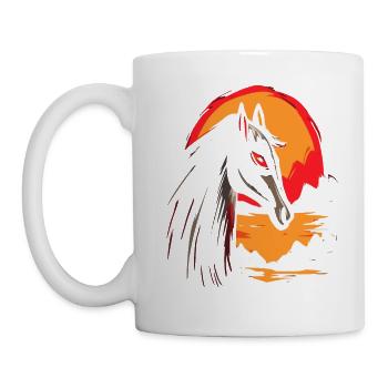 Japanische Rote Sonne: Ein Dunkles Pferd - Tasse - Weiß - Links