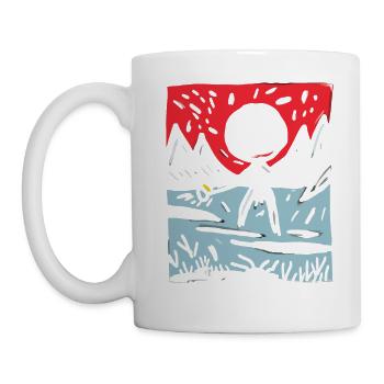 Le soleil rouge du Japon : montagnes et bonhommes allumettes - Mug blanc - blanc - Gauche