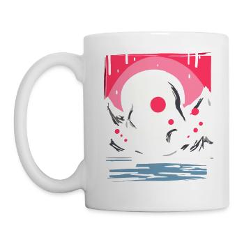 Japans Rote Sonne: pinke Tropfen Totenkopf - Tasse - Weiß - Links