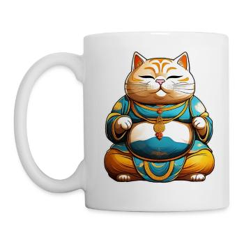 Dicke Katze in Buddha Position - Tasse - Weiß - Links