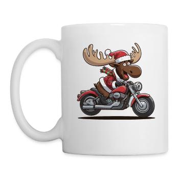 Lustiger Elch Weihnachtsmann fährt Motorrad - Tasse - Weiß - Links