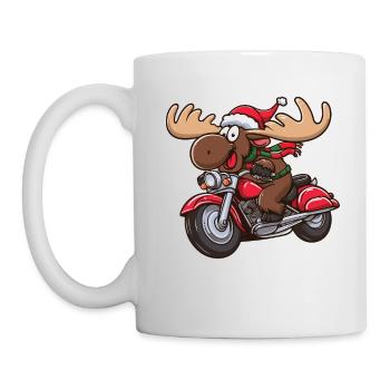 Elch als Weihnachtsmann fährt Motorrad - Tasse - Weiß - Links