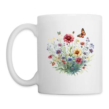 Boho Blumengarten Vintage Blumen Wildblumen - Tasse - Weiß - Links