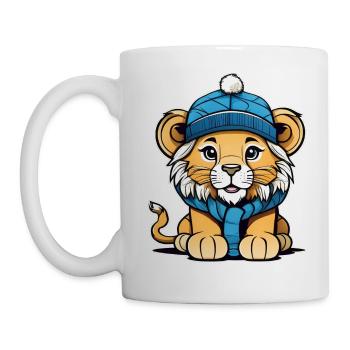 Mignon lionceau avec chapeau d’hiver - Mug blanc - blanc - Gauche