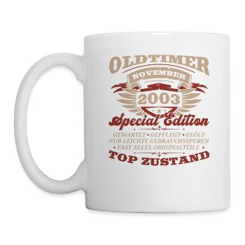 20. Geburtstag Oldtimer November Jahrgang 2003 - Tasse - Weiß - Links