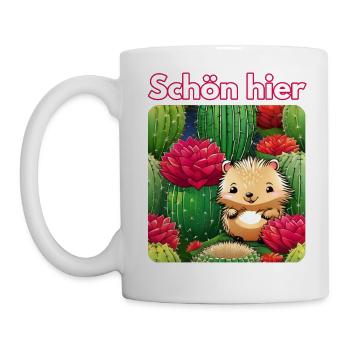 Igel mit Kakteen "Schön hier" - Tasse - Weiß - Links