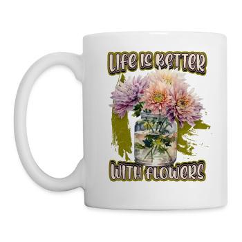Chrysanthème, fleurs botaniques Vintage en pot - Mug blanc - blanc - Gauche