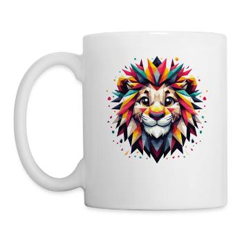 Colorful Lion Head Lion Polygon Geometric - Mug - white - Left