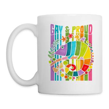 Dicton caméléon arc-en-ciel lgbtq+, gay et fier - Mug blanc - blanc - Gauche