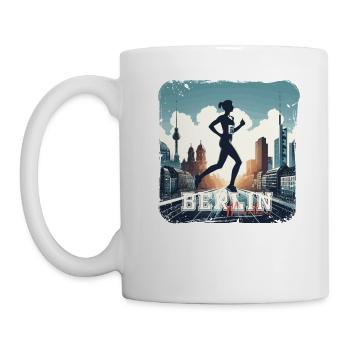 Berlin Marathon Läuferin Laufshirt für Frauen - Tasse - Weiß - Links