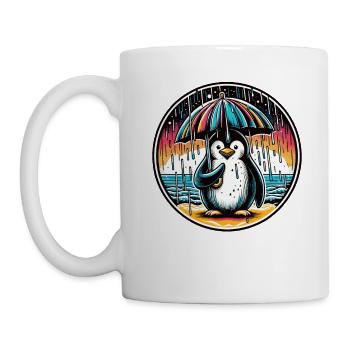 Pingouin sous la pluie avec parasol sur la plage - Mug blanc - blanc - Gauche
