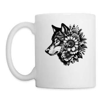 Wolf Blumen Tier Grafik Wolfsliebhaber - Tasse - Weiß - Links
