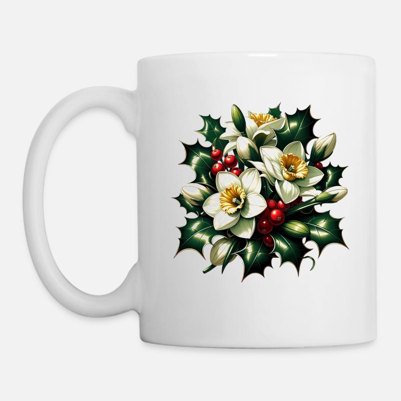 Holly et Narcisse décembre Fleurs du mois de naissance - Mug blanc - blanc