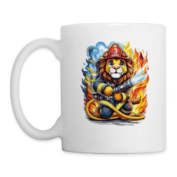 Lion, Firefighter, Firefighter, Flames, Hero - Mug - white - Left