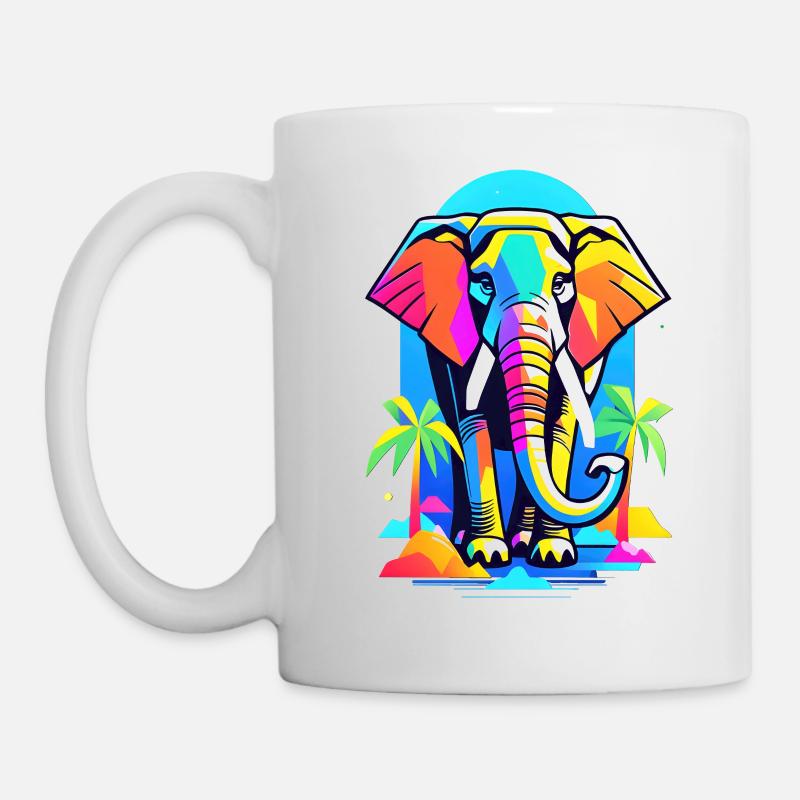 Bunter Elefant im Dschungel Regenbogen Design - Tasse - Weiß