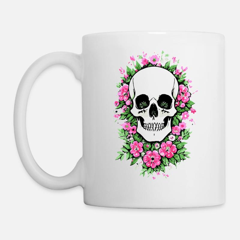 Skull Flower Skull Skull Skull with Flowers - Mug - white