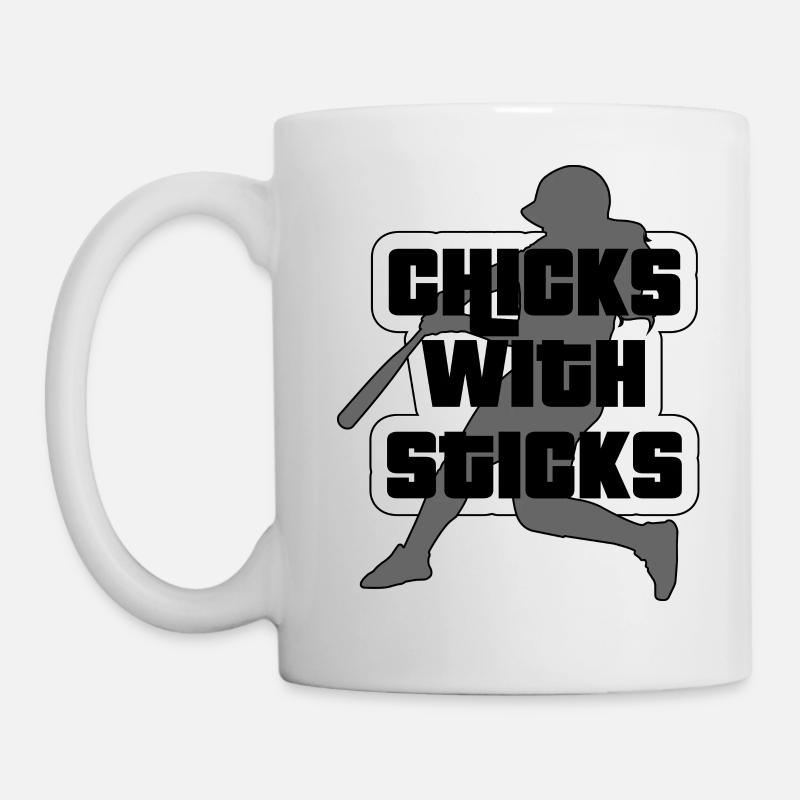 Softball-Slogan "Mädchen mit Stöcken" - Tasse - Weiß