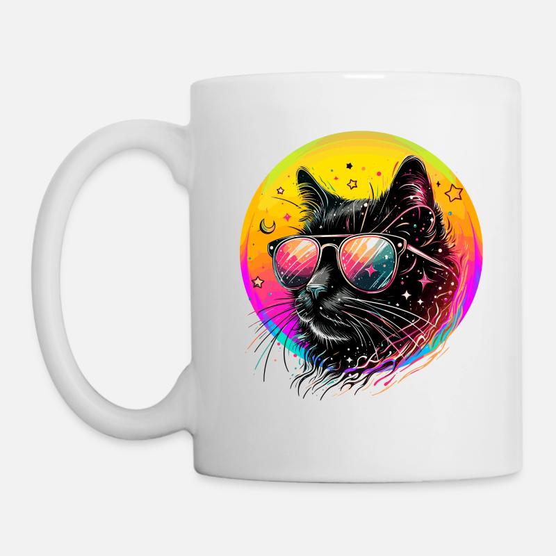 Chat chats maman néon lunettes de soleil 80 ' s Disco - Mug blanc - blanc