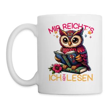 Buch Bücher Eule Uhu Eulen Literatur Lesen lustig - Tasse - Weiß - Links