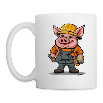 Lustiges Cartoon-Bauarbeiter-Schwein - Tasse - Weiß - Links