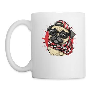 Casquette Bandana à carreaux, chien Carlin - Mug blanc - blanc - Gauche