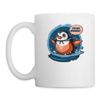 Pinguin geht nach Hause: "Ich bin weg, Leute!" - Tasse - Weiß - Links