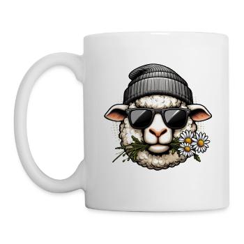 Schaf Lustig Sonnenbrille Beanie Gänseblümchen - Tasse - Weiß - Links
