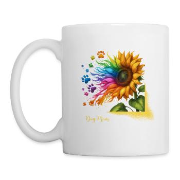 Dog Mom Hund Muttertag Regenbogen Sonnenblume Wau - Tasse - Weiß - Links