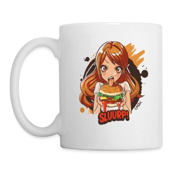 Anime girl loves big burgers - Mug - white - Left