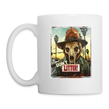 Hirsch Totenkopf Ranger, Kein Müll wegwerfen - Tasse - Weiß - Links