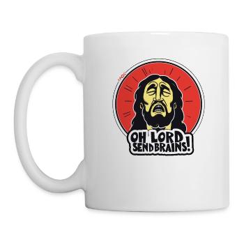 Jesus Christus, Gott, wirf Hirn vom Himmel - Tasse - Weiß - Links