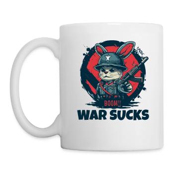 Hasen-Soldat Warnung, Krieg ist Mist - Tasse - Weiß - Links
