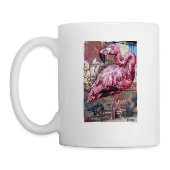 Pinker Flamingo: Krieg nervt - Tasse - Weiß - Links