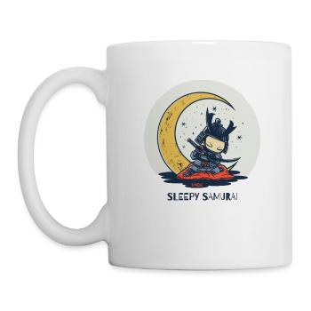 Mignon Drôle Dormant Samouraï et Lune - Mug blanc - blanc - Gauche