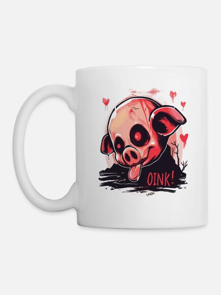 Nosferatu-Vampir-Zombie-Schweinchen, Oink! - Tasse - Weiß