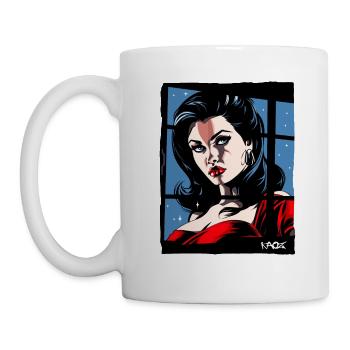 Élégance classique : Femme en rouge - Mug blanc - blanc - Gauche